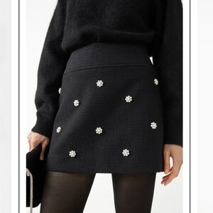 & Other Stories Black Tweed Pearl Flower Mini Skirt